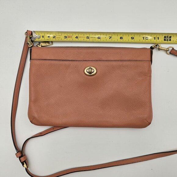 Coach TCoral Leather Crossbody Bag With Twist Lock Closure & Adjustable Strap - Picture 10 of 11